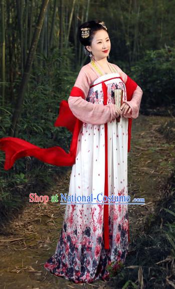 Tang Dynasty Women Han Fu_Hanfu Clothing Hanzhuang Historical Dress Historical Clothing and Accessories Complete Set for Women