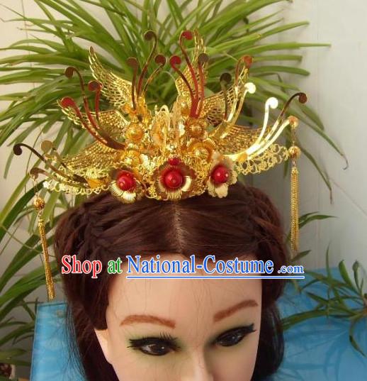 Gold Chinese Ancient Style Empress Princess Hair Jewelry Phoenix Headwear Head Accessories Set