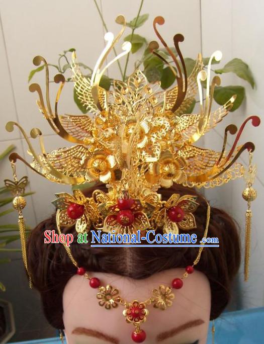 Gold Chinese Ancient Style Empress Princess Hair Jewelry Phoenix Headwear Head Accessories Set