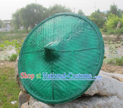 Green Traditional Chinese Dance Bamboo Hat for Adults and Children