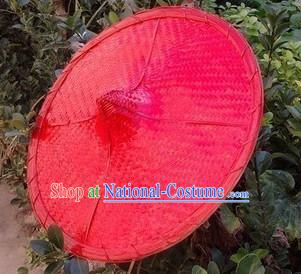 Red Traditional Chinese Dance Bamboo Hat for Adults and Children