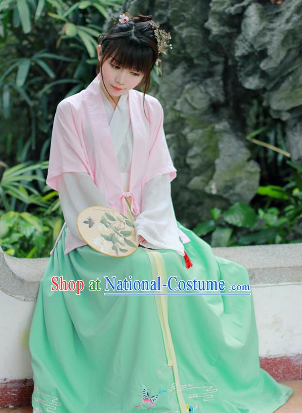 Chinese Traditional Dress Hanfu Costume China Kimono Robe Ancient Chinese Clothing National Costumes Gown Wear and Head Jewelry for Women Girls