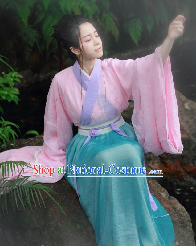 Chinese Traditional Dress Hanfu Costume China Kimono Robe Ancient Chinese Clothing National Costumes Gown Wear and Head Jewelry for Women Girls