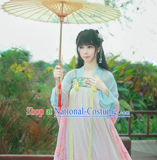 Chinese Traditional Dress Hanfu Costume China Kimono Robe Ancient Chinese Clothing National Costumes Gown Wear and Head Jewelry for Women Girls