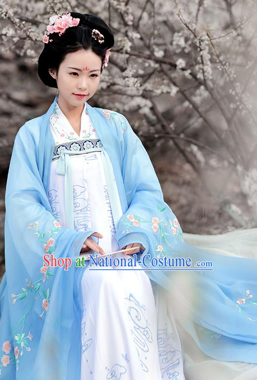 Chinese Traditional Dress Hanfu Costume China Kimono Robe Ancient Chinese Clothing National Costumes Gown Wear and Head Jewelry for Women Girls