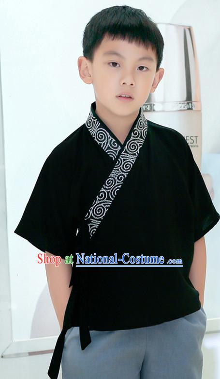 Chinese Traditional Dress Hanfu Costume China Kimono Robe Ancient Chinese Clothing National Costumes Gown Wear and Head Jewelry for Kids Children Boys