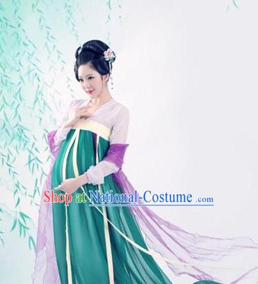 Chinese Traditional Dress Hanfu Costume China Kimono Robe Ancient Chinese Clothing National Costumes Gown Wear and Head Jewelry for Women