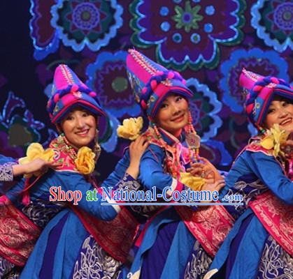 Chinese Miao People Folk Dance Ethnic Dresses Traditional Wear Clothing Cultural Dancing Costume Complete Sets for Women