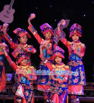 Chinese Miao People Folk Dance Ethnic Dresses Traditional Wear Clothing Cultural Dancing Costume Complete Sets for Women