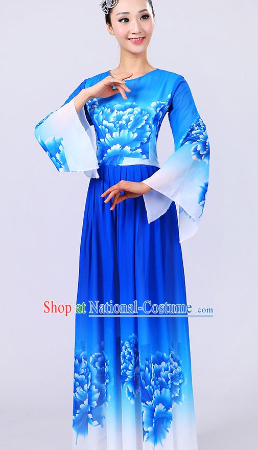 Chinese Theater Traditional Dance Ribbon Dancing Long Sleeve Leotard China Fan Dance Costume Complete Set