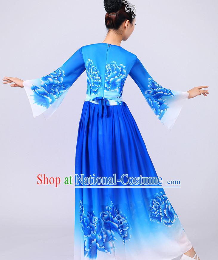 Chinese Theater Traditional dancing Ribbon Dancing Long Sleeve Leotard China Fan dancing Costume Complete Set