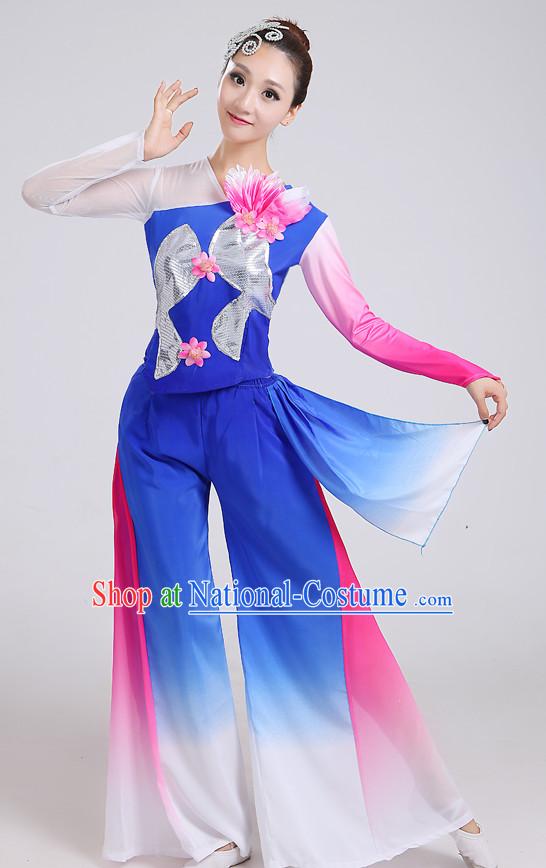 Chinese Theater Traditional Dance Ribbon Dancing Long Sleeve Leotard China Fan Dance Costume Complete Set