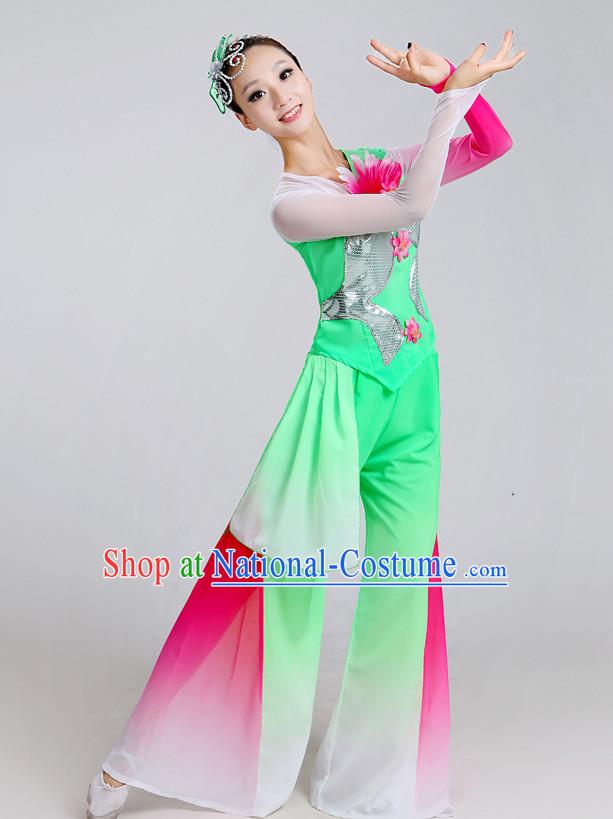 Chinese Theater Traditional Dance Ribbon Dancing Long Sleeve Leotard China Fan Dance Costume Complete Set