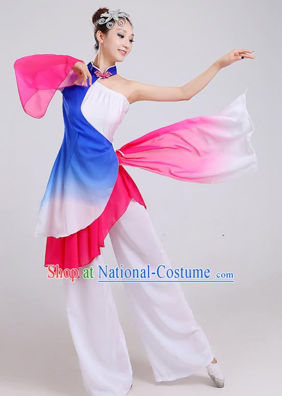 Chinese Theater Traditional Dance Ribbon Dancing Long Sleeve Leotard China Fan Dance Costume Complete Set