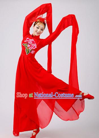 Chinese Theater Traditional Dance Ribbon Dancing Long Sleeve Leotard China Fan Dance Costume Complete Set for Women Girls