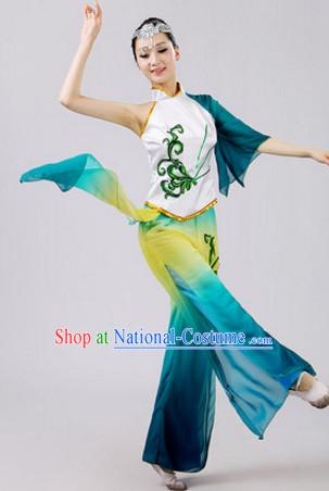 Chinese Theater Traditional Dance Ribbon Dancing Long Sleeve Leotard China Fan Dance Costume Complete Set for Women Girls