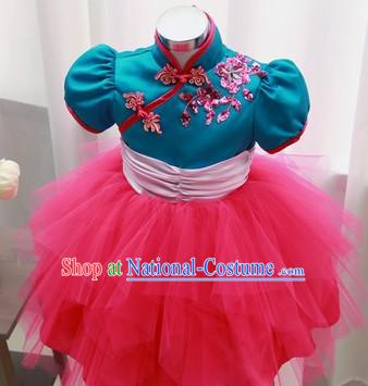 Chinese Theater Traditional Dance Ribbon Dancing Long Sleeve Leotard China Fan Dance Costume Complete Set for Kids