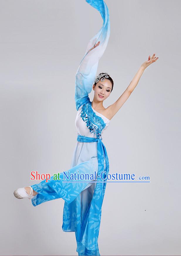 Chinese Theater Traditional Dance Ribbon Dancing Long Sleeve Leotard China Fan Dance Costume Complete Set