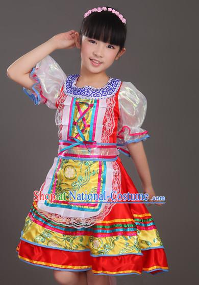 Chinese Theater Traditional Dance Ribbon Dancing Long Sleeve Leotard China Fan Dance Costume Complete Set for Kids