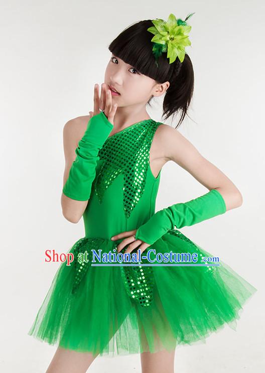 Chinese Theater Traditional Dance Ribbon Dancing Long Sleeve Leotard China Fan Dance Costume Complete Set for Kids