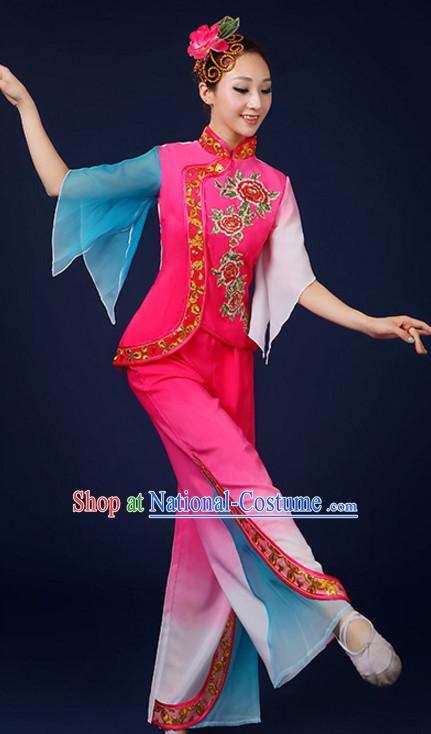 Asian Fan Dance Costume Hand Held Fan Chinese Dancing Ethnic Dance Folk Oriental Dancewear for Women Girls