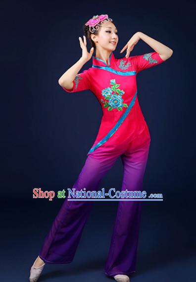 Asian Fan Dance Costume Hand Held Fan Chinese Dancing Ethnic Dance Folk Oriental Dancewear for Women Girls