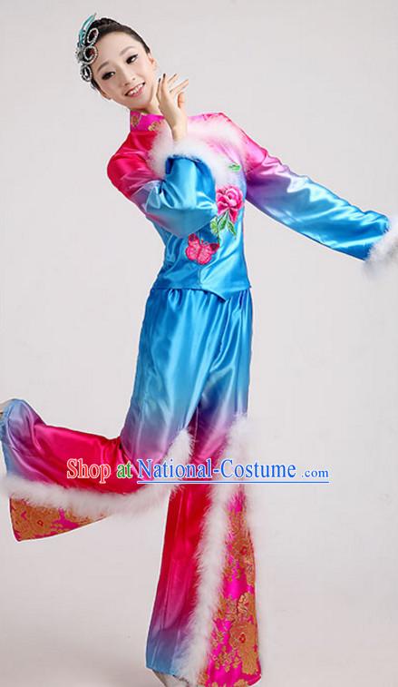 Asian Fan Dance Costume Hand Held Fan Chinese Dancing Ethnic Dance Folk Oriental Dancewear for Women Girls