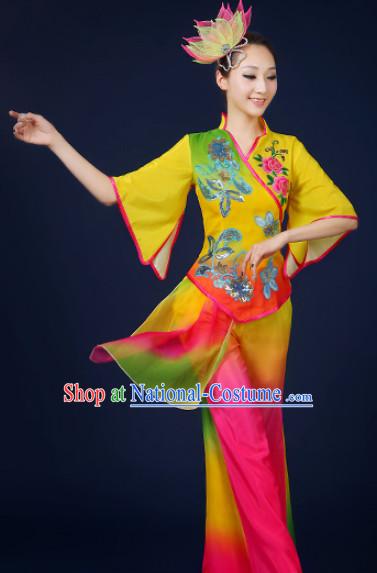 Asian Fan Dance Costume Hand Held Fan Chinese Dancing Ethnic Dance Folk Oriental Dancewear for Women Girls