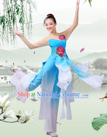 Chinese Theater Traditional Dance Ribbon Dancing Long Sleeve Leotard China Fan Dance Costume Complete Set for Women Girls