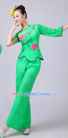 Chinese Theater Traditional Dance Ribbon Dancing Long Sleeve Leotard China Fan Dance Costume Complete Set for Women Girls