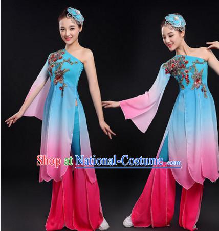 Chinese Theater Traditional Dance Ribbon Dancing Long Sleeve Leotard China Fan Dance Costume Complete Set for Women Girls