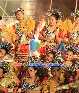 Chinese People Folk Dance Ethnic Dresses Traditional Wear Clothing Cultural Dancing Costume Complete Sets for Women