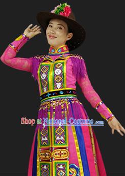 Chinese People Folk Dance Ethnic Dresses Traditional Wear Clothing Cultural Dancing Costume Complete Sets for Women