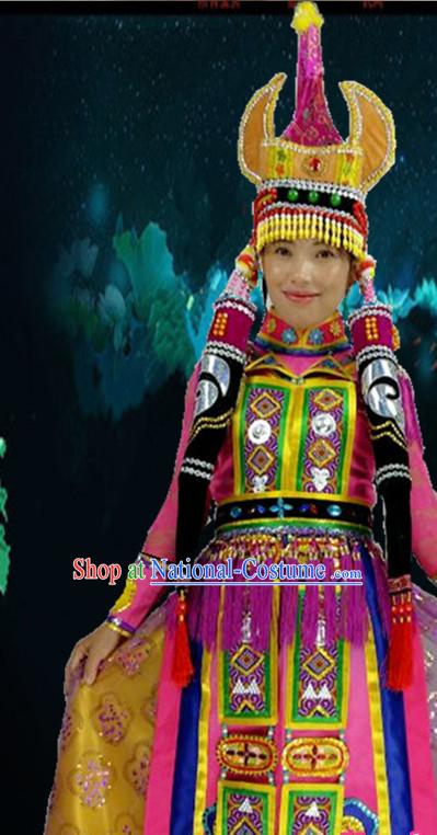 Chinese People Folk Dance Ethnic Dresses Traditional Wear Clothing Cultural Dancing Costume Complete Sets for Women