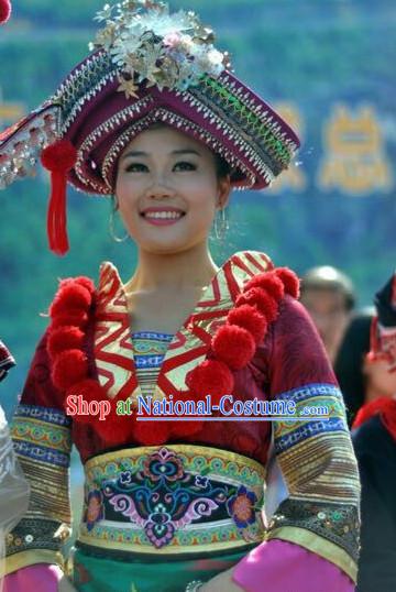 Chinese Miao People Folk Dance Ethnic Dresses Traditional Wear Clothing Cultural Dancing Costume Complete Sets for Women