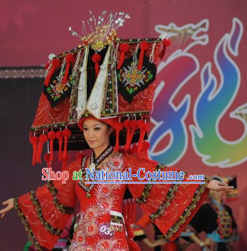 Chinese Miao People Folk Dance Ethnic Dresses Traditional Wear Clothing Cultural Dancing Costume Complete Sets for Women