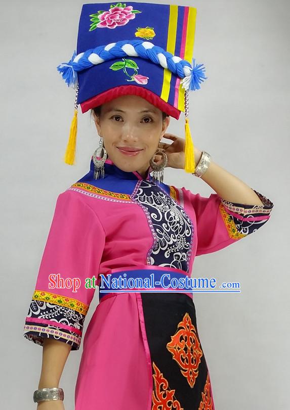 Chinese Miao People Folk Dance Ethnic Dresses Traditional Wear Clothing Cultural Dancing Costume Complete Sets for Women