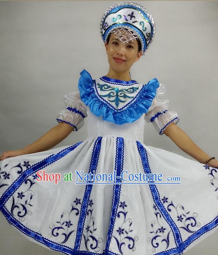 Russian People Folk Dance Ethnic Dresses Traditional Wear Clothing Cultural Dancing Costume Complete Sets for Women