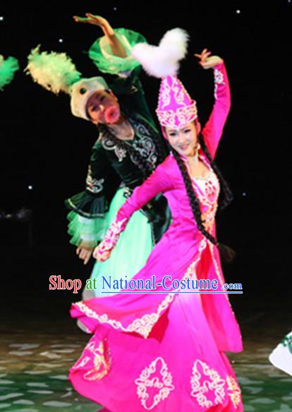 Chinese Xinjiang People Folk Dance Ethnic Dresses Traditional Wear Clothing Cultural Dancing Costume Complete Sets for Women