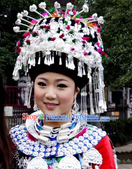 Chinese Miao Tribe Handmade Silver Hat for Women