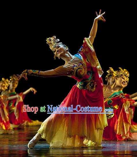 Chinese Classical Folk Fei Tian Dance Dress Clothing Dresses Costume Classic Dancing Cultural Dances Costumes for Women