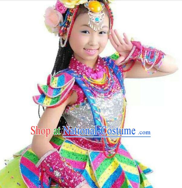 Chinese Folk Dance Dress Clothing Dresses Costume Ethnic Dancing Cultural Dances Costumes for Women Girls