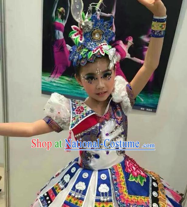 Chinese Folk Dance Dress Clothing Dresses Costume Ethnic Dancing Cultural Dances Costumes for Women Girls