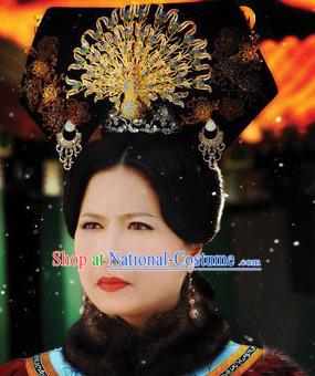 China Qing Dynasty Imperial Royal Quene Hairpins Hair Accessories Hairstyle Wigs Chinese Oriental Hairstyles Headpieces