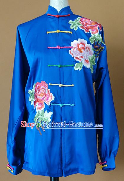 Top Asian Championship Color Changing Gradient Embroidered Peony Kung Fu Martial Arts Uniform Suit for Women Girls