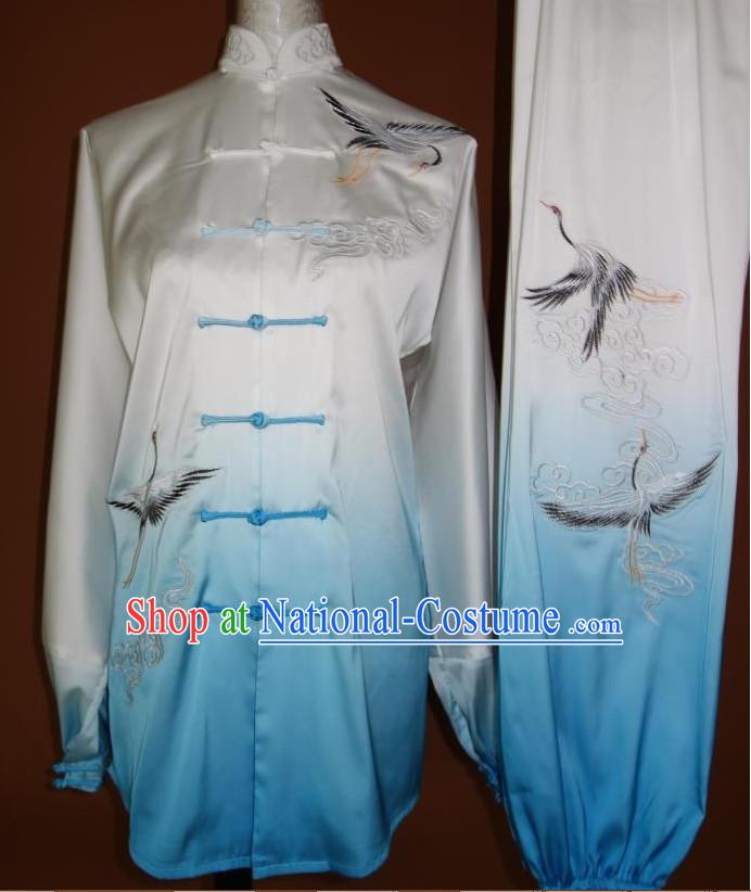 Top Asian Championship Color Changing Gradient Embroidered Crane Kung Fu Martial Arts Uniform Suit for Women Men