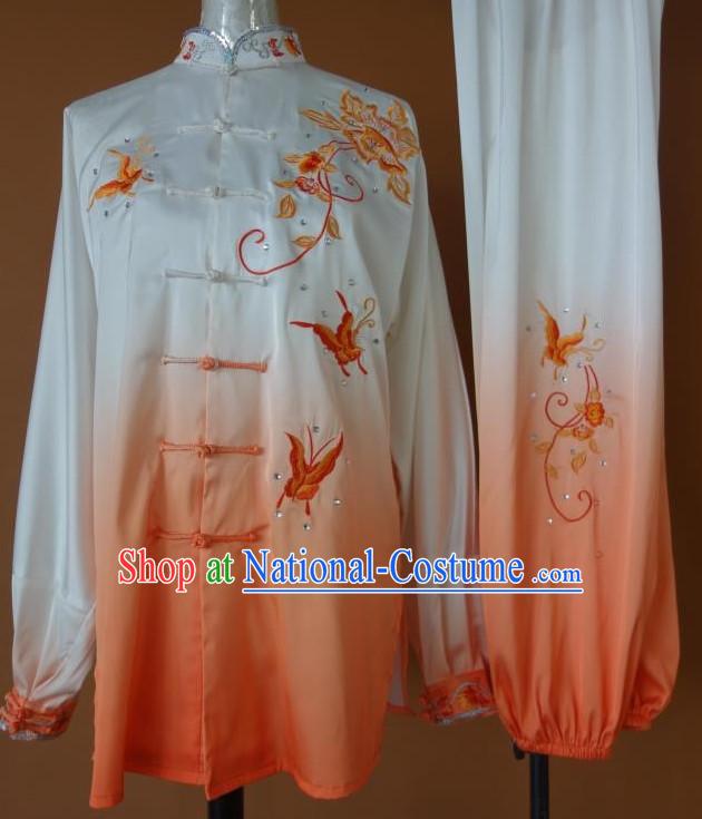 Top Gold Asian Championship Embroidered Butterfly Kung Fu Martial Arts Uniform Suit for Women Men