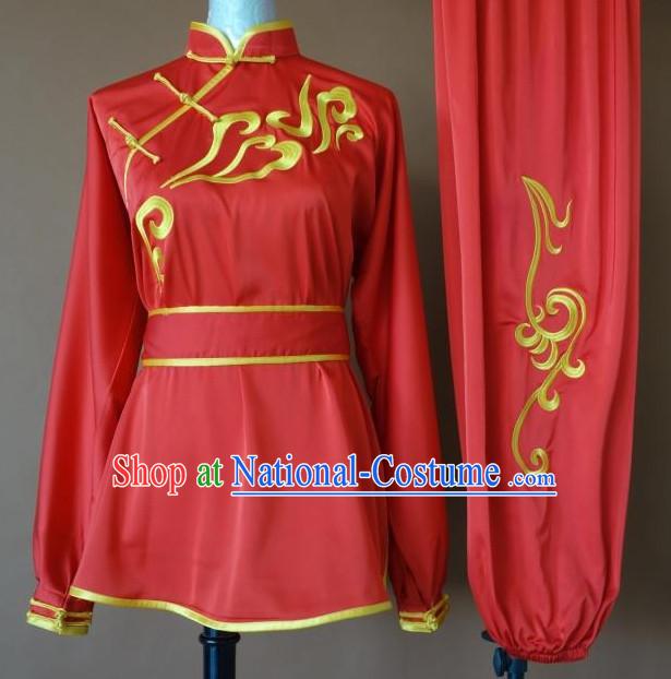 Top Gold Asian Championship Embroidered Kung Fu Martial Arts Uniform Suit for Women Men