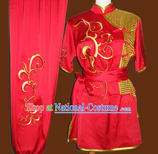 Top Gold Asian Championship Embroidered Kung Fu Martial Arts Uniform Suit for Women Men