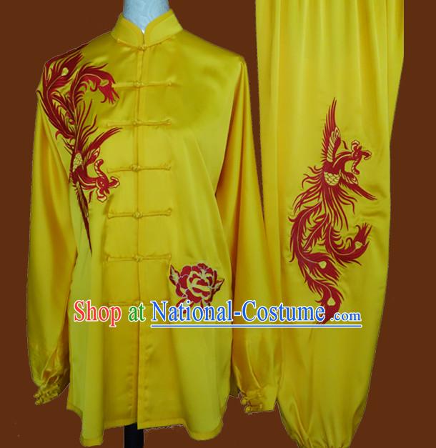 Top Gold Asian Championship Embroidered Phoenix Kung Fu Martial Arts Uniform Suit for Women Men